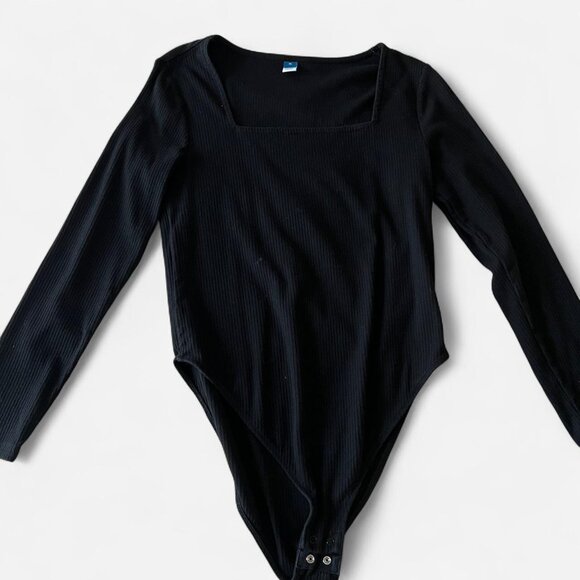 Old Navy Black Ribbed Square Neck Bodysuit (XL) - Picture 1 of 5